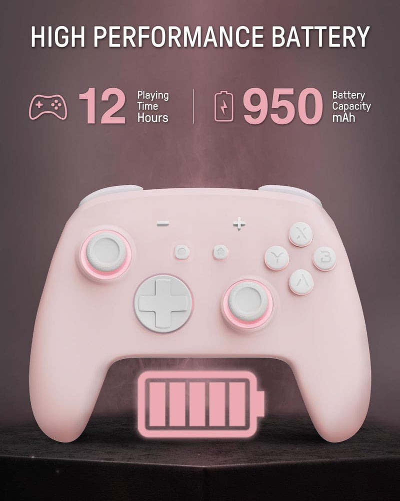 FUNLAB Cute Switch Pro Controller Wireless Compatible with Nintendo Switch 2/OLED/Lite, Grily Hall Effect Controller, Firefly Bluetooth Remote Gamepad Pink with 7 LED Colors/Paddle/Turbo- Cat Paw Pattern - Image 5